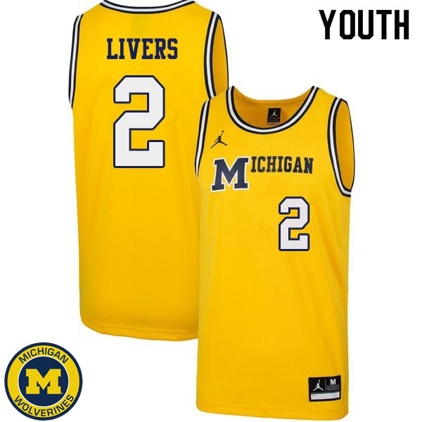 Youth Michigan Wolverines #2 Isaiah Livers Yellow 1989 Retro Official Basketball Jersey